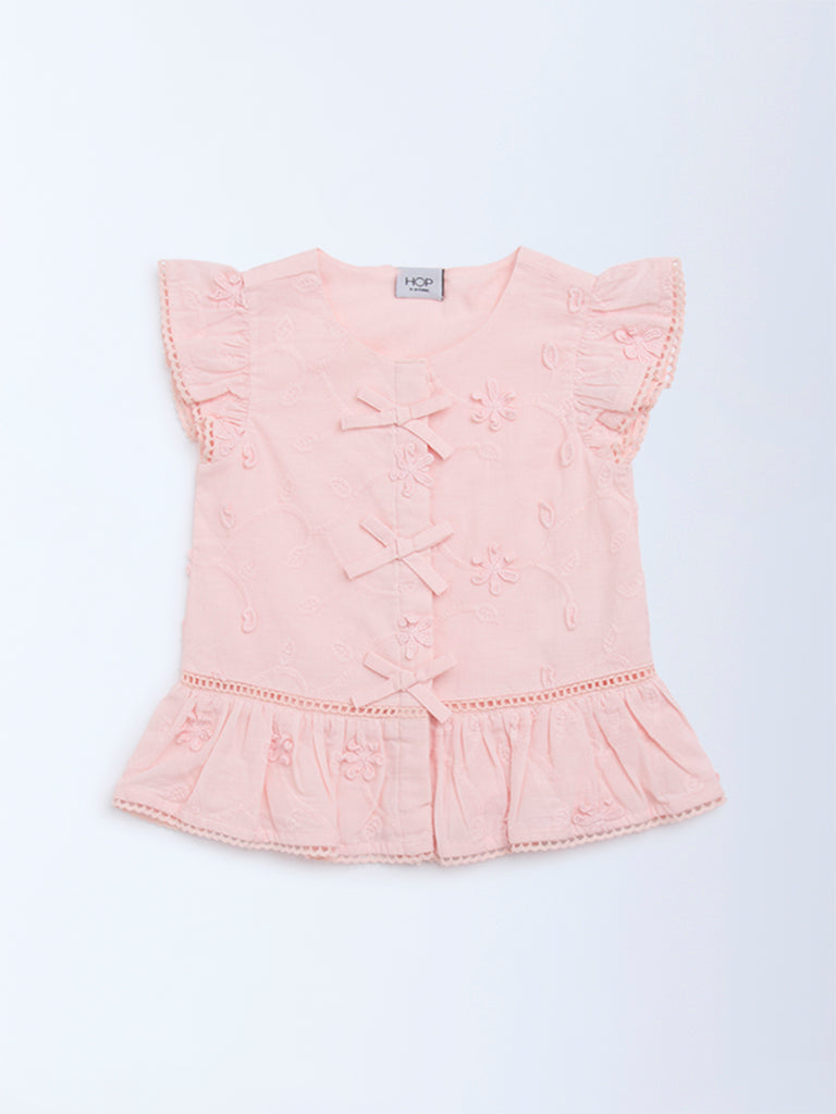 HOP Kids Pink Knot-Detailed Cotton Top - Image 3