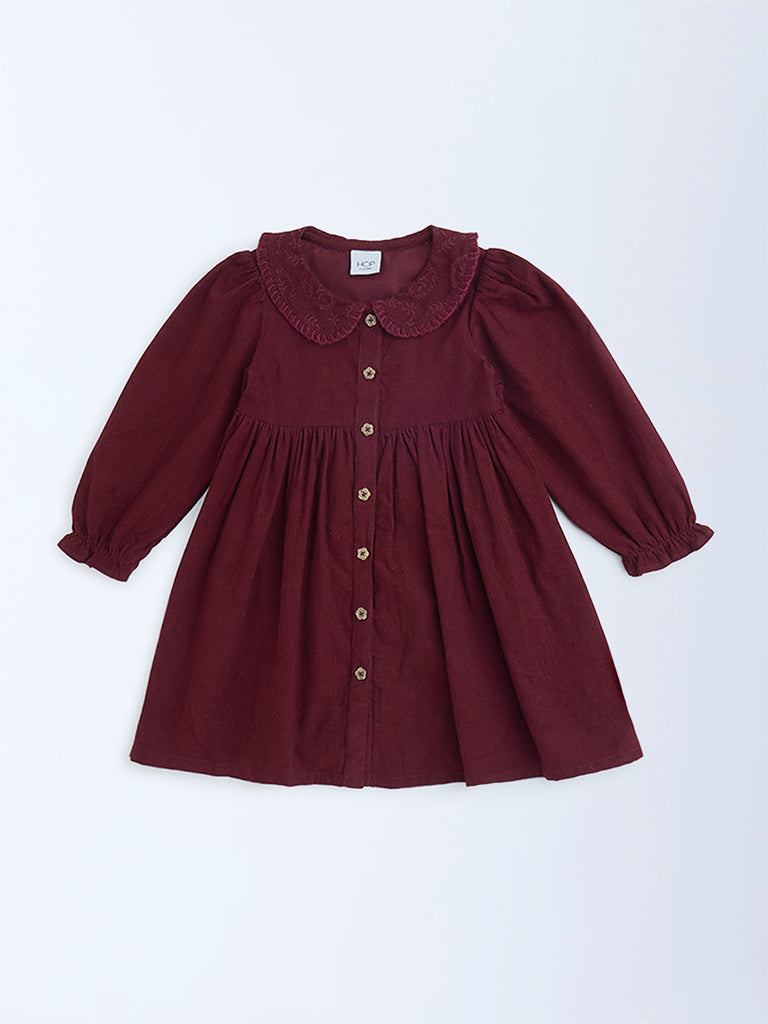 HOP Kids Wine Fit-and-Flare Cotton Dress - Image 3