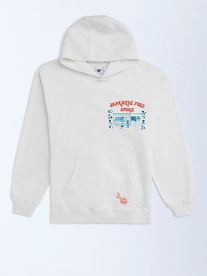 Y&F Kids Off-White Printed Cotton Hoodie