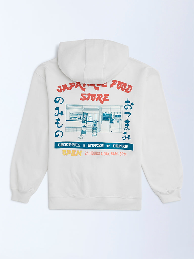 Y&F Kids Off-White Printed Cotton Hoodie - Image 2