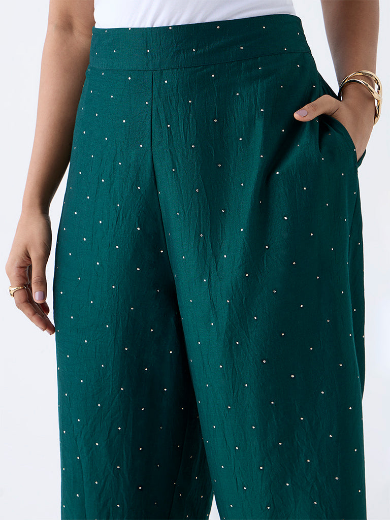 Diza Green Embellished Pants - Image 3