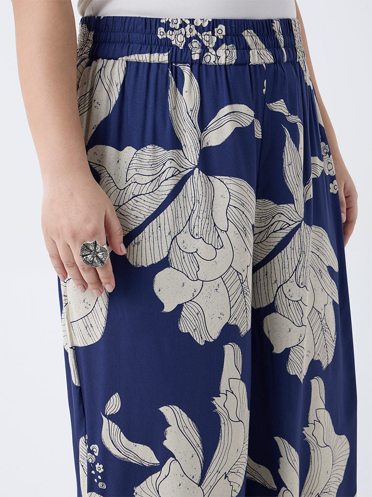 Diza Indigo Floral Printed Pants - Image 3
