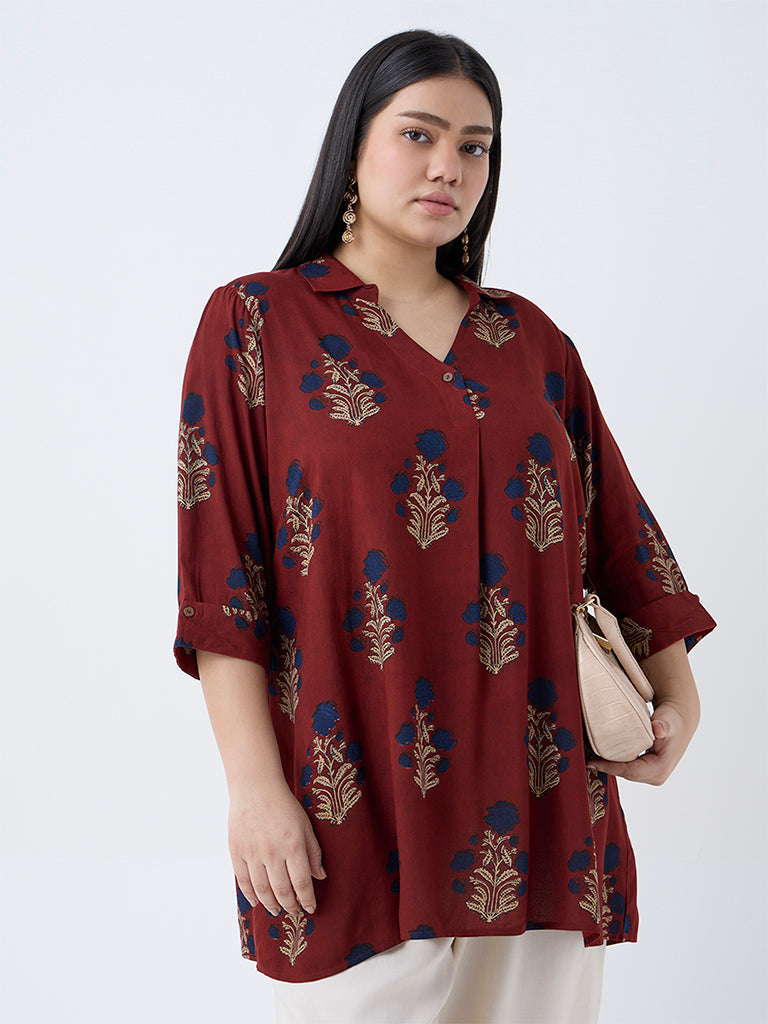 Diza Red Floral Printed Tunic - Image 2