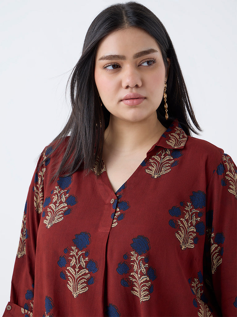 Diza Red Floral Printed Tunic - Image 3