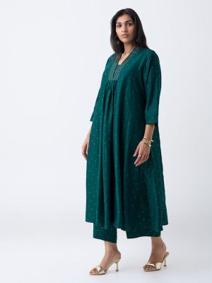 Diza Green Embellished A-Line Kurta