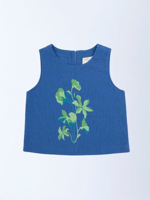 Utsa Kids Navy Botanical Design Cotton Ethnic Top - (2-8yrs)