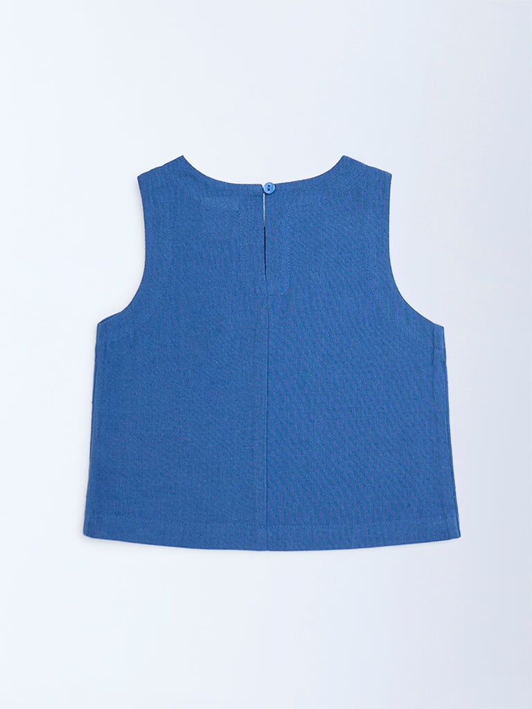 Utsa Kids Navy Botanical Design Cotton Ethnic Top - (2-8yrs) - Image 2