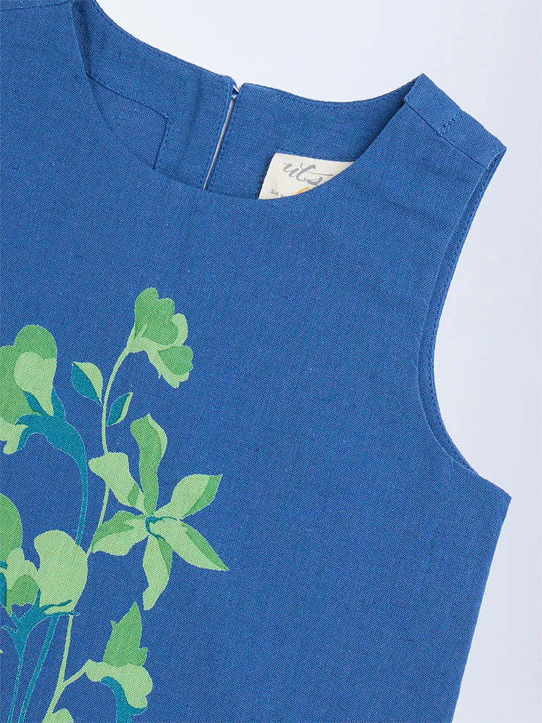 Utsa Kids Navy Botanical Design Cotton Ethnic Top - (2-8yrs) - Image 3