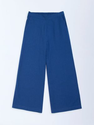 Utsa Kids Blue Solid Cotton Ethnic Pants - (8-14yrs)