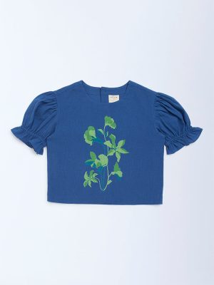 Utsa Kids Navy Botanical Design Cotton Top - (8-14yrs)