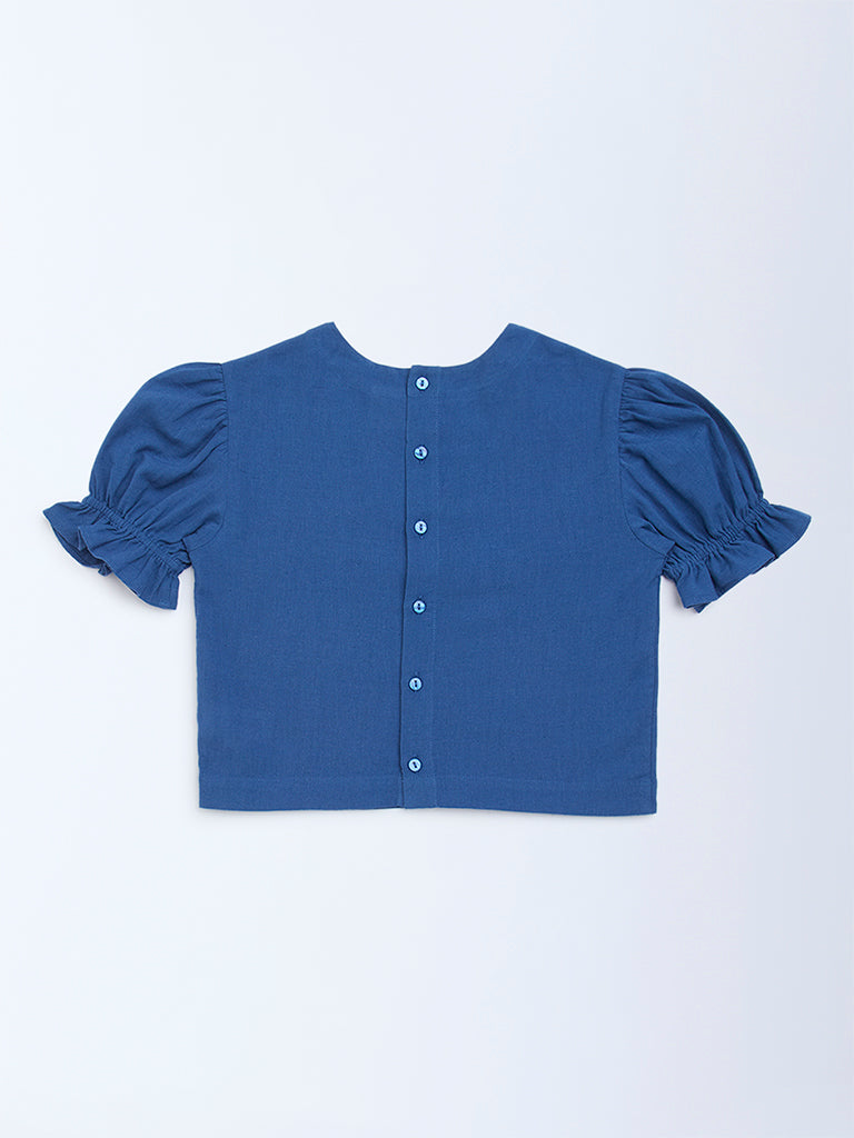 Utsa Kids Navy Botanical Design Cotton Top - (8-14yrs) - Image 2