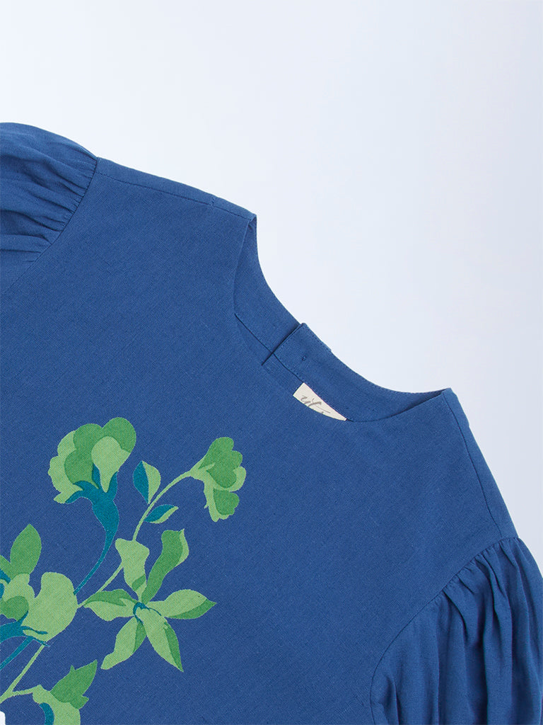 Utsa Kids Navy Botanical Design Cotton Top - (8-14yrs) - Image 3