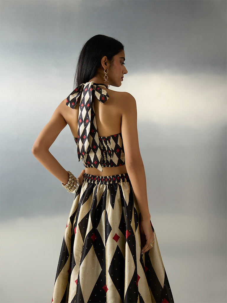 Vark Black Geometric Design Halter Neck Top - Image 2