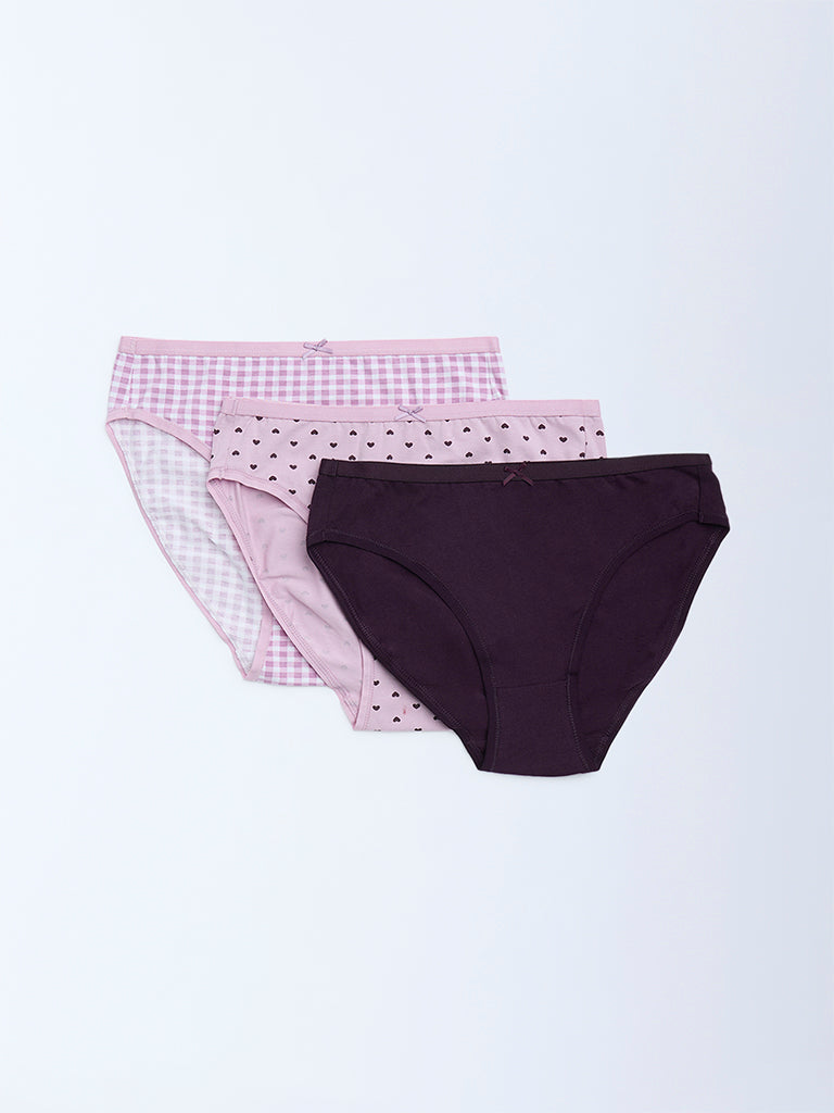 Wunderlove Purple Cotton-Blend Hi-Leg Briefs - Pack of 3 - Image 2