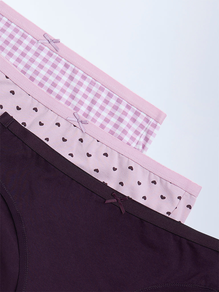 Wunderlove Purple Cotton-Blend Hi-Leg Briefs - Pack of 3 - Image 6