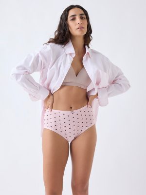 Wunderlove Pink Cotton-Blend High-Rise Briefs - Pack of 3