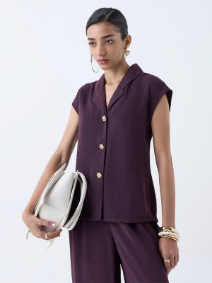 Wardrobe Wine Crinkle-Textured Shirt