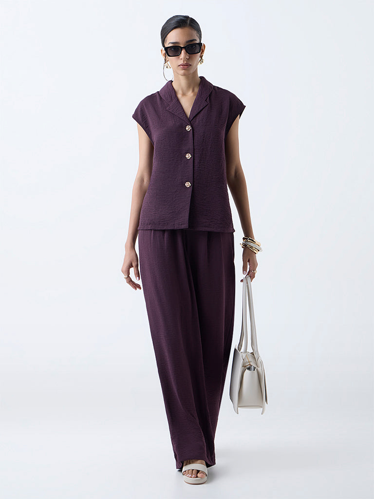 Wardrobe Wine Crinkle-Textured Shirt - Image 2