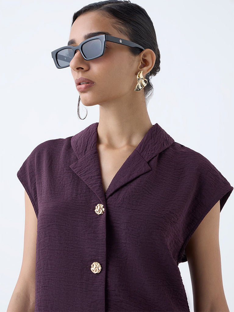 Wardrobe Wine Crinkle-Textured Shirt - Image 3