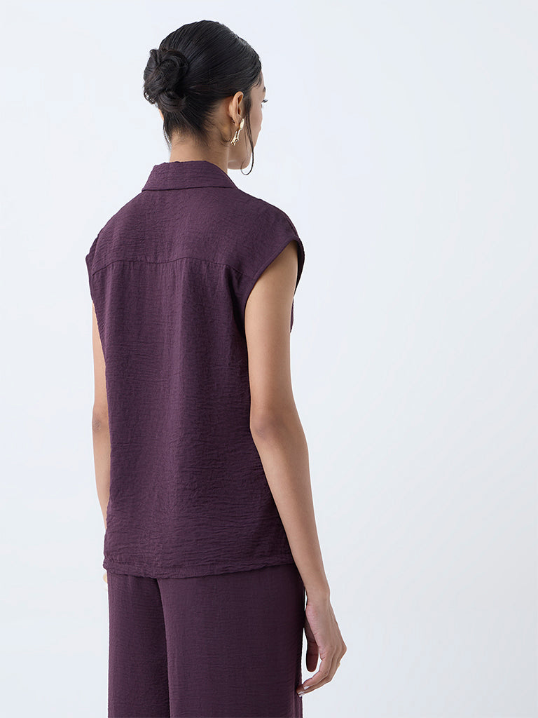 Wardrobe Wine Crinkle-Textured Shirt - Image 4