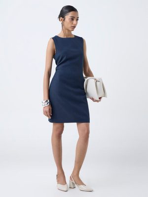 Wardrobe Indigo Solid Shift Dress