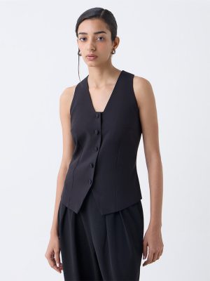 Wardrobe Black Solid Waistcoat