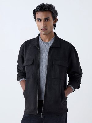 Ascot Black Solid Relaxed-Fit Suede Jacket