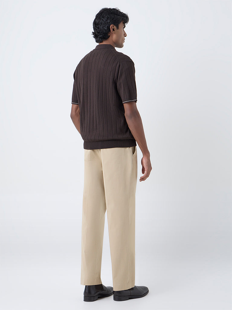 Ascot Beige Mid-Rise Relaxed-Fit Cotton-Blend Trousers - Image 5