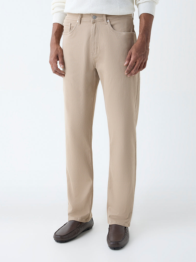 Ascot Beige Solid Relaxed-Fit Mid-Rise Jeans - Image 2