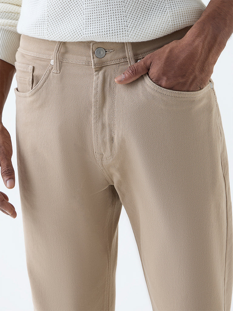 Ascot Beige Solid Relaxed-Fit Mid-Rise Jeans - Image 3