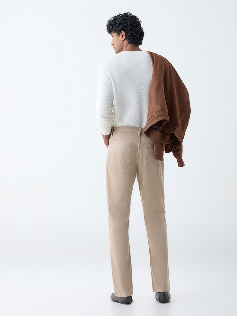 Ascot Beige Solid Relaxed-Fit Mid-Rise Jeans - Image 4