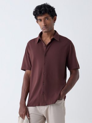 Ascot Dark Brown Solid Relaxed-Fit Shirt