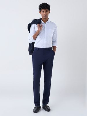 WES Formals White Stripe Pattern Slim-Fit Cotton Shirt