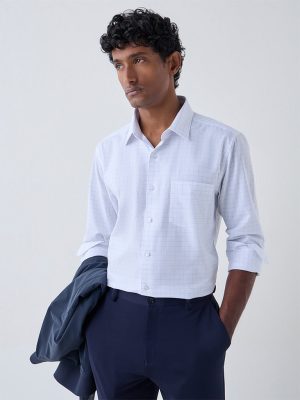 WES Formals White Checkered Slim-Fit Cotton Shirt