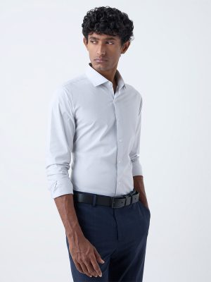 WES Formals Light Grey Ultra Slim-Fit Cotton-Blend Shirt