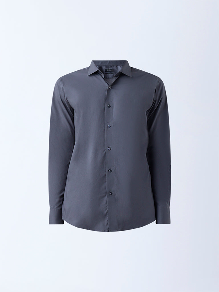 WES Formals Dark Grey Ultra Slim-Fit Cotton-Blend Shirt - Image 6