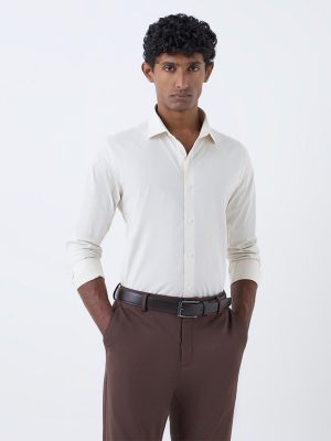 WES Formals Light Beige Cotton Ultra Slim Fit Shirt