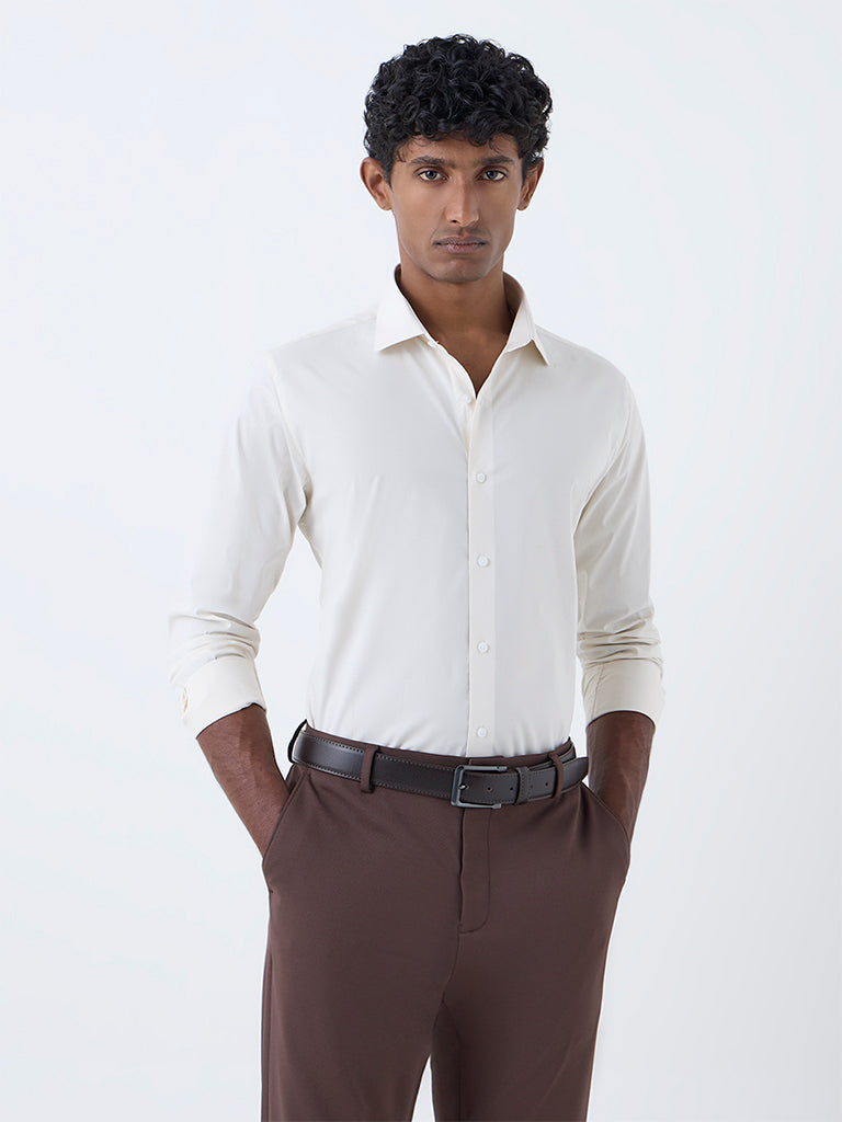 WES Formals Light Beige Cotton Ultra Slim Fit Shirt