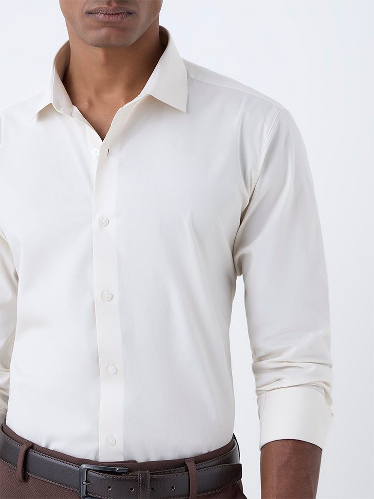 WES Formals Light Beige Cotton Ultra Slim Fit Shirt - Image 4