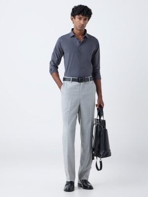 WES Formals Dark Grey Ultra Slim-Fit Cotton-Blend Shirt