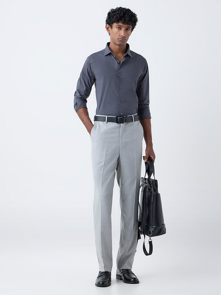 WES Formals Dark Grey Ultra Slim-Fit Cotton-Blend Shirt
