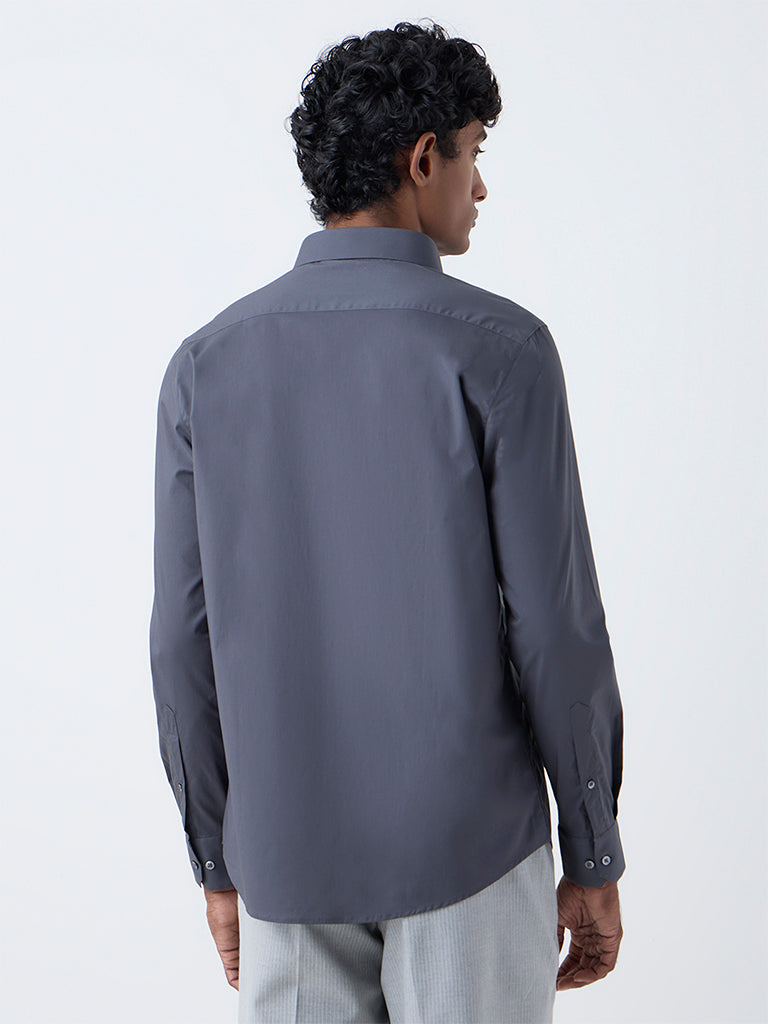 WES Formals Dark Grey Ultra Slim-Fit Cotton-Blend Shirt - Image 5