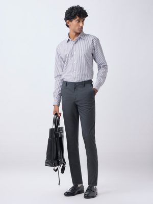 WES Formals Charcoal Carrot-Fit Mid-Rise Trousers