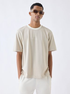 Studiofit Beige Relaxed-Fit Cotton-Blend T-Shirt