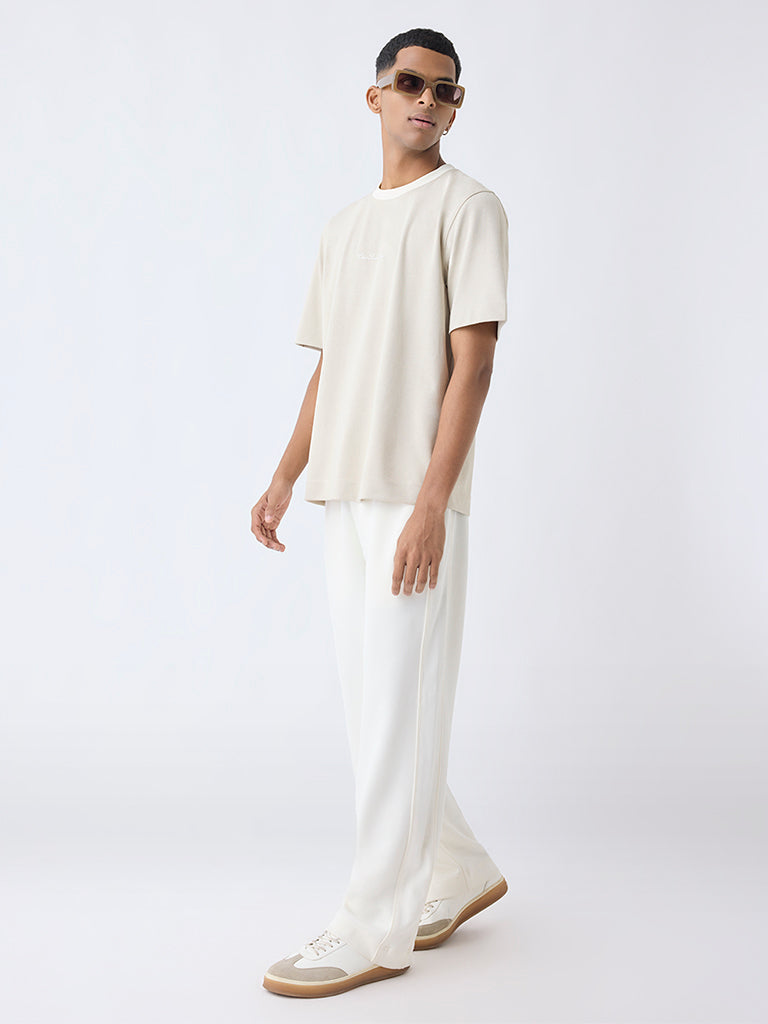 Studiofit Beige Relaxed-Fit Cotton-Blend T-Shirt - Image 2