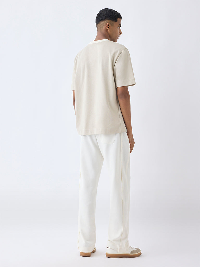 Studiofit Beige Relaxed-Fit Cotton-Blend T-Shirt - Image 4