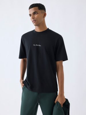 Studiofit Black Relaxed-Fit Cotton-Blend T-Shirt