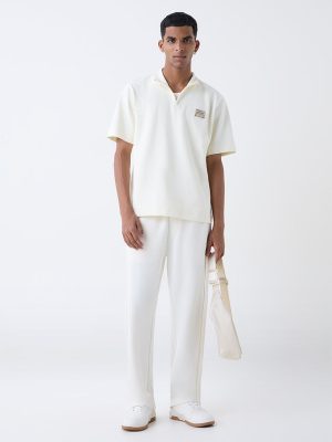 Studiofit Off-White Quarter-Zip Relaxed-Fit Cotton-Blend T-Shirt