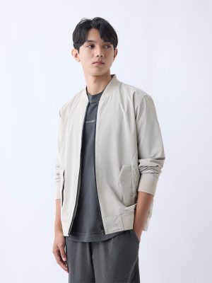 Studiofit Beige Solid Relaxed-Fit Jacket