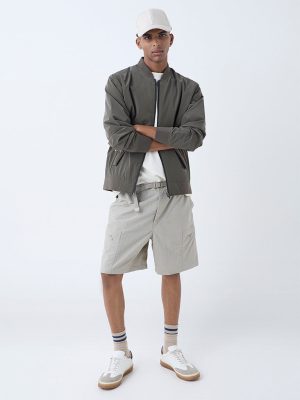 Studiofit Olive Solid Relaxed-Fit Bomber Jacket